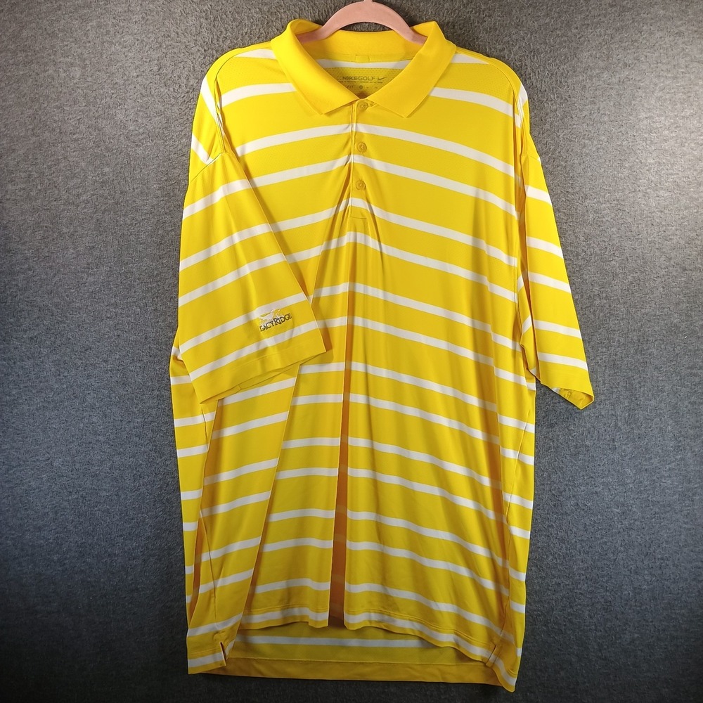 Nike Golf Polo Shirt Mens XL Standard Fit Yellow Striped Logo Lightweight Vented